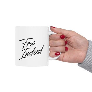 Faith Culture – Free Indeed Christian Mug – John 8:36 Bible Verse Coffee Cup, 11oz & 15oz
