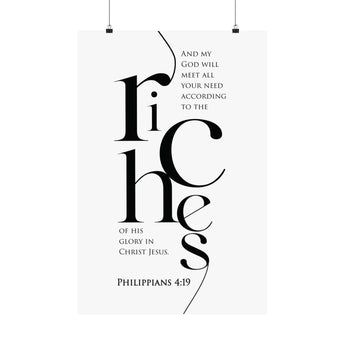 Faith Culture Riches Philippians 4:19 Christian Matte Poster | Scripture Wall Art Print