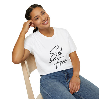Faith Culture – Set Free Unisex T-Shirt – White | Christian Freedom Tee Inspired by John 8:36
