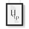 Refuge and Strength framed Bible verse wall art inspired by Psalm 46:1-2, black frame with black and white scripture typography