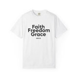 Faith Freedom Grace T-Shirt | John 8:36 Christian Apparel White