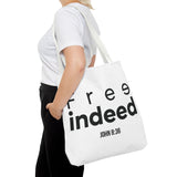 Free Indeed Christian Tote Bag | John 8:36 Bible Verse Gift
