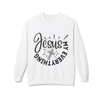 Faith Culture - Jesus My Everything Christian Sweatshirt with Cross Graphic Inspirational Pullover White