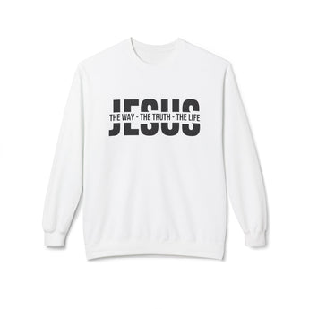 Faith Culture - Jesus The Way The Truth The Life Christian Sweatshirt | Bold Bible Verse Crewneck White