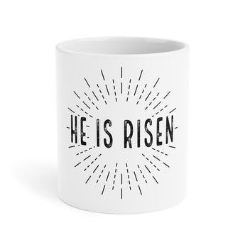Faith Culture - He Is Risen Easter Ceramic Mug – White | Christian Resurrection Coffee Mug