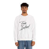 Faith Culture – Free Indeed Christian Crewneck Sweatshirt – White | Minimal Script Style Based on John 8:36