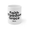 Faith Freedom Grace Christian Mug | John 8:36 Scripture Gift 11oz White