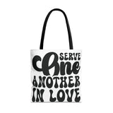 Faith Culture - Serve One Another in Love Christian Tote Bag - Inspirational Bible Verse Galatians 5:13 18" × 18'' Black