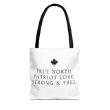 Faith Culture – True North Strong & Free Tote Bag | Minimalist Anthem-Inspired Canadian Carryall 13" × 13'' Black