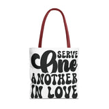 Faith Culture - Serve One Another in Love Christian Tote Bag - Inspirational Bible Verse Galatians 5:13 18" × 18'' Red