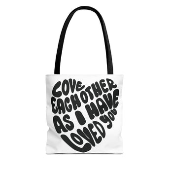 Faith Culture - Serve One Another in Love Christian Tote Bag - Galatians 5:13 Bible Verse 13" × 13'' Black