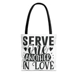 Faith Culture - Serve One Another in Love Christian Tote Bag - Galatians 5:13 Bible Verse 13" × 13'' Black