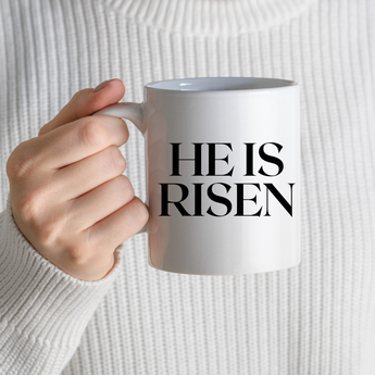 Faith Culture - He Is Risen Ceramic Mug – White | Minimal Christian Easter Coffee Mug