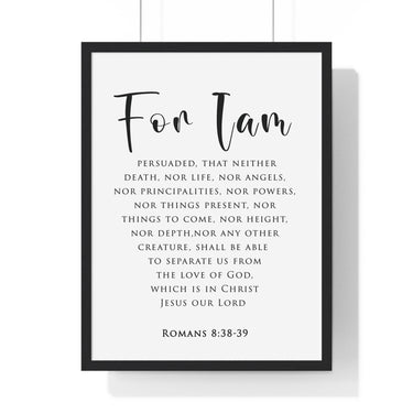 Nothing Can Separate Us framed Bible verse wall art inspired by Romans 8:38-39, black frame with black and white scripture typography