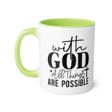 Faith Culture - With God All Things Are Possible - Christian Accent Coffee Mug, 11oz Light Green 11oz