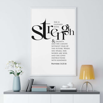 Faith Culture - Christian Home Décor - Clothed with Strength and Dignity, Speaks with Wisdom - Proverbs 31:25-26 Wall Art