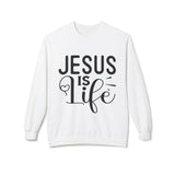 Faith Culture – Jesus Is Life Christian Crewneck Sweatshirt | Inspirational Bible Verse Apparel White