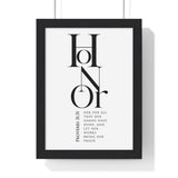 Honor Her framed Bible verse wall art inspired by Proverbs 31:31, black frame with black and white scripture typography
