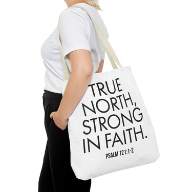 True North Strong in Faith Christian Tote Bag | Psalm 121:1-2 Scripture Gift