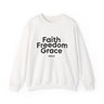 Faith Freedom Grace Christian Sweatshirt | John 8:36 Bible Verse Apparel White