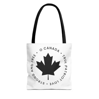 Faith Culture – O Canada Anthem Circle Tote Bag | Black Maple Leaf Minimalist Canadian Carryall 13" × 13'' Black