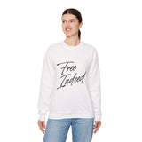 Faith Culture – Free Indeed Christian Crewneck Sweatshirt – White | Minimal Script Style Based on John 8:36