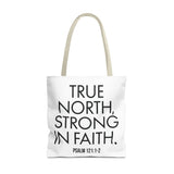 True North Strong in Faith Christian Tote Bag | Psalm 121:1-2 Scripture Gift 18" × 18'' Beige