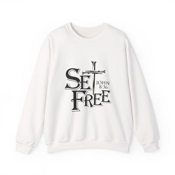 Faith Culture – Set Free Christian Crewneck Sweatshirt – White | John 8:36 Scripture Apparel White