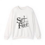 Faith Culture – Set Free Christian Crewneck Sweatshirt – White | John 8:36 Scripture Apparel White