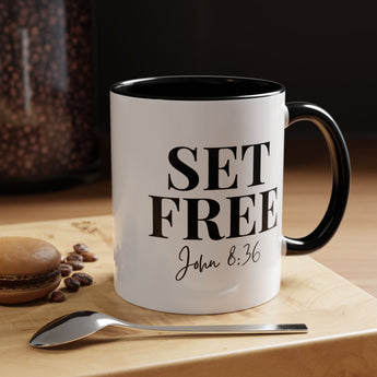 Faith Culture - Set Free John 8:36 Accent Christian Mug, 11oz & 15oz | Inspirational Color Contrast Coffee Cup 11oz Black