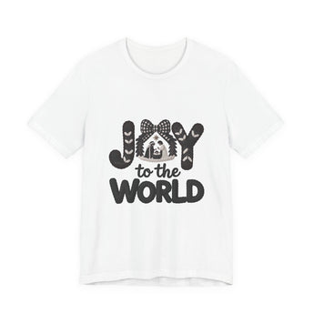 Faith Culture - Joy To The World Nativity Letters Unisex T-Shirt – White | Christian Christmas Graphic Tee