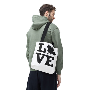 Faith Culture – LOVE Maple Leaf Tote Bag | Bold Minimalist Canadian-Inspired Carryall