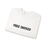 Faith Culture – Free Indeed Unisex Crewneck Sweatshirt – White | Christian Statement Sweatshirt on Spiritual Identity