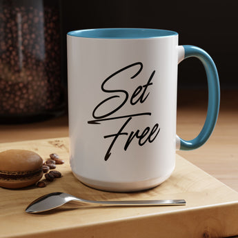 Faith Culture - Set Free Christian Accent Mug, 11oz & 15oz | Bold Freedom Mug 15oz Light Blue