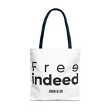 Free Indeed Christian Tote Bag | John 8:36 Bible Verse Gift 18" × 18'' Navy