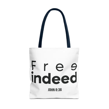 Free Indeed Christian Tote Bag | John 8:36 Bible Verse Gift 18" × 18'' Navy
