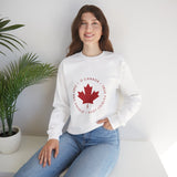 Faith Culture – O Canada Circle Maple Leaf Crewneck Sweatshirt – White with Red Print | Classic Canadian Heritage Pullover