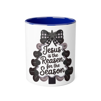 Faith Culture - Jesus Is the Reason for the Season Christian Christmas Mug, 11oz | Neutral Knit Christmas Tree Cup