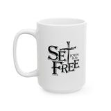 Faith Culture – Set Free John 8:36 Christian Coffee Mug – Bold Cross Scripture Design, 11oz & 15oz 15oz