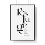 God Is Our Refuge framed Christian wall art inspired by Psalm 46:1-2, black frame with black and white scripture typography