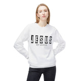 Faith Culture - Jesus My Savior Christian Crewneck Sweatshirt – White | Bold Faith Statement Pullover