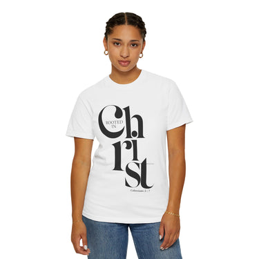 Faith Culture - Rooted in Christ Christian T-Shirt | Colossians 2:7 Bible Verse Tee