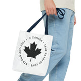 Faith Culture – O Canada Anthem Circle Tote Bag | Black Maple Leaf Minimalist Canadian Carryall 13" × 13'' Navy
