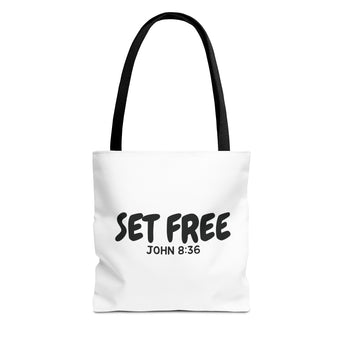 Faith Culture – Set Free Christian Tote Bag | John 8:36 Bible Verse Tote 13" × 13'' Black