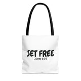 Faith Culture – Set Free Christian Tote Bag | John 8:36 Bible Verse Tote 13" × 13'' Black