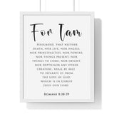 Nothing Can Separate Us framed Bible verse wall art inspired by Romans 8:38-39, white frame with black and white scripture typography
