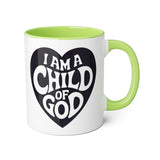 Faith Culture - I Am a Child of God - Christian Coffee Mug, 11oz Light Green 11oz