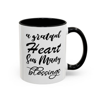 Faith Culture - A Grateful Heart Sees Many Blessings - Christian Thanksgiving Accent Coffee Mug, 11oz and 15oz 11oz Black