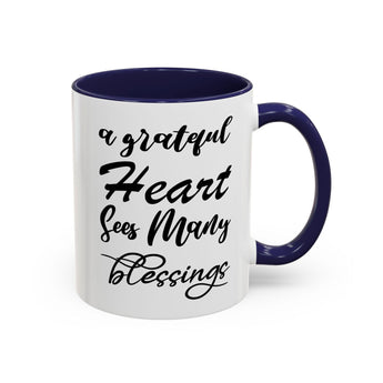 Faith Culture - A Grateful Heart Sees Many Blessings - Christian Thanksgiving Accent Coffee Mug, 11oz and 15oz 11oz Navy