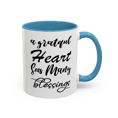 Faith Culture - A Grateful Heart Sees Many Blessings - Christian Thanksgiving Accent Coffee Mug, 11oz and 15oz 11oz Light Blue